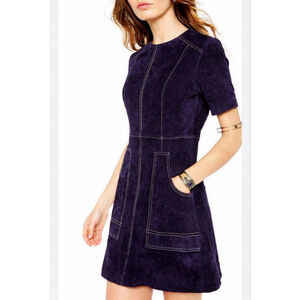 ASOS Navy Suede Mini Dress with Contrast Stitching Size 10